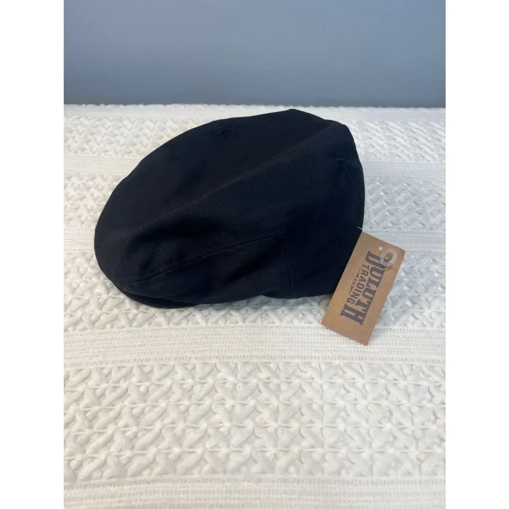 NWT Duluth Black Classic Minimalist Streetwear Flat Cap Metal Snaps Sz M